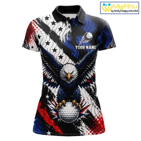 American Flag Eagle Womens Golf Polo Shirts Custom Patriotic Eagle Golf Jersey NHT903
