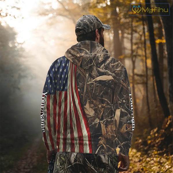 Skull Deer Hunting Shirt-Personalized US Flag Camouflage, Best Hunting Hoodie For Hunter NHT364