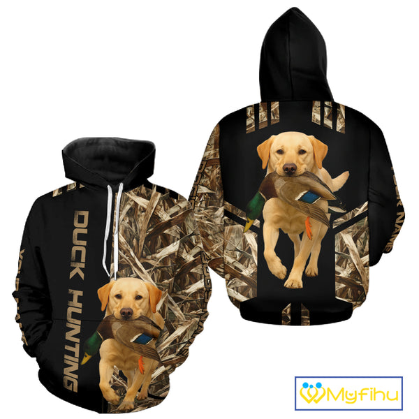 Personalized Yellow Lab Duck Hunting Custom Name All Over Print Shirt, Duck Hunting Gifts NHT241