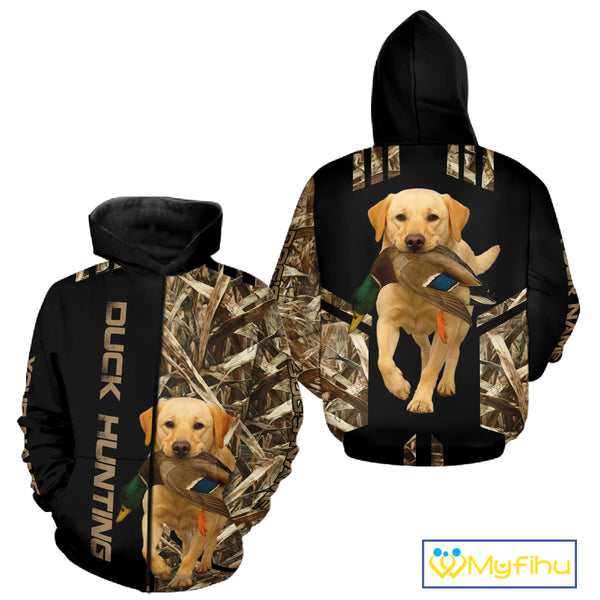 Personalized Yellow Lab Duck Hunting Custom Name All Over Print Shirt, Duck Hunting Gifts NHT241