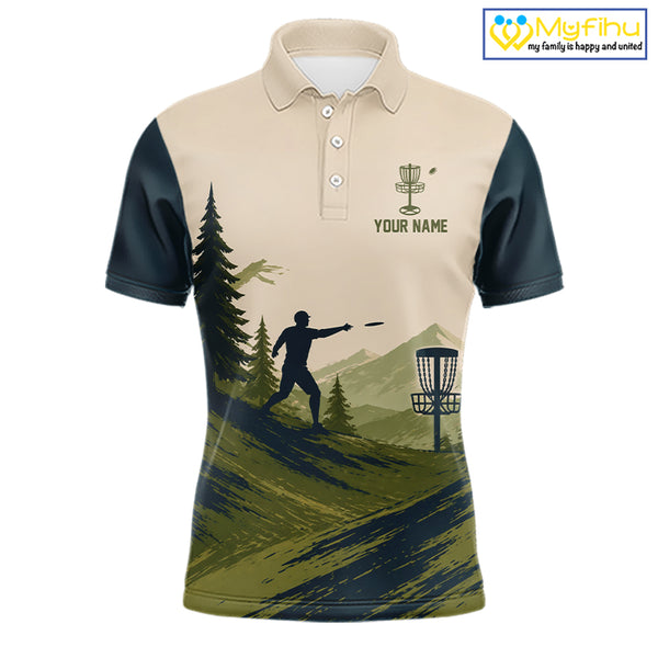 Green Sunset Customized Mens Disc Golf Polo Shirt Number Disc Golf Tops For Men NHT833