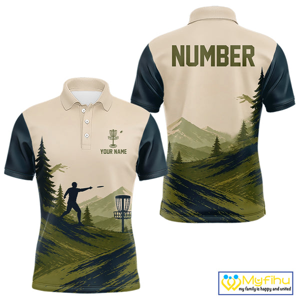 Green Sunset Customized Mens Disc Golf Polo Shirt Number Disc Golf Tops For Men NHT833