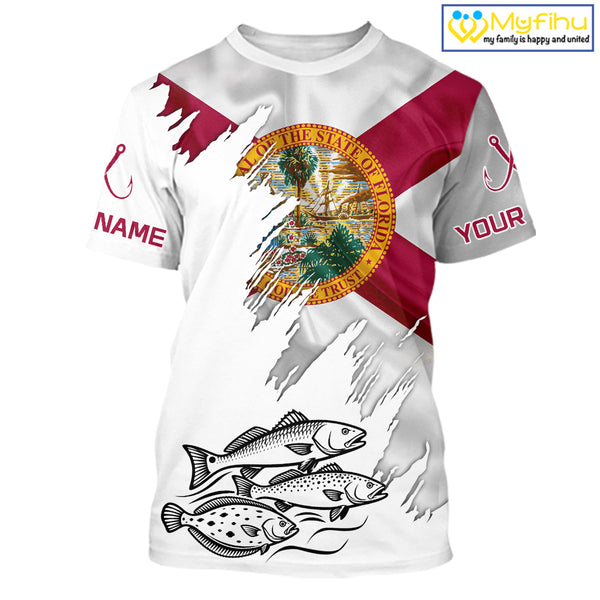 Personalized Inshore Slam Snook, Redfish,Trout Florida Flag Fishing Shirts T - Shirt For Men NHT848