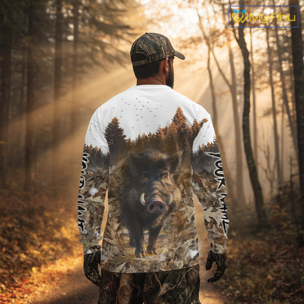 Beautiful Wild Boar Hunting Camouflage Custom Name Shirts for Hunter Gift For Hunter NHT102
