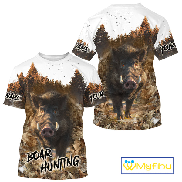 Beautiful Wild Boar Hunting Camouflage Custom Name Shirts for Hunter Gift For Hunter NHT102