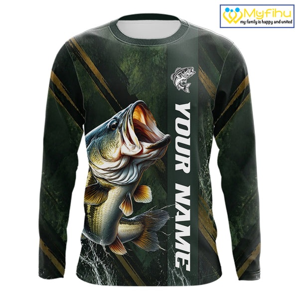 Personalized Bass Fishing Jersey – Green Angler Shirt Custom Name, Fishing Gift For Men NHT874