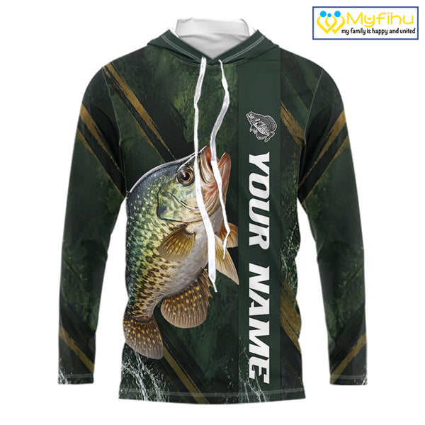 Personalized Hooded Crappie Fishing Jersey – Green Angler Shirt Custom Name, Fishing Gift For Men NHT875