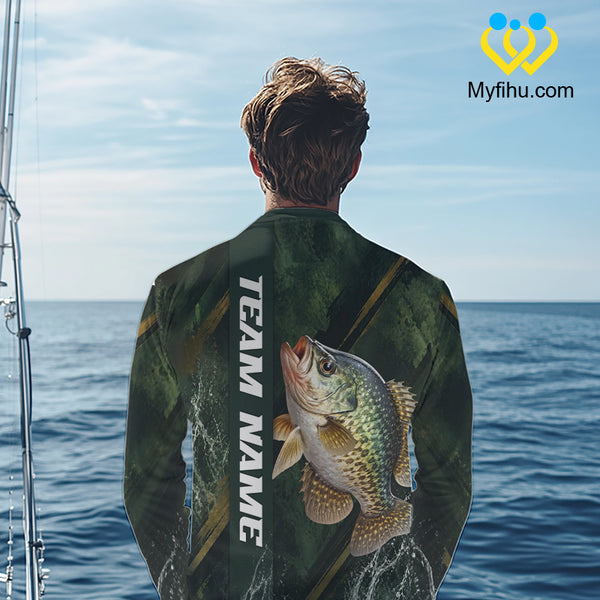 Personalized Crappie Fishing Jersey – Green Angler Shirt Custom Name, Fishing Gift For Men NHT875