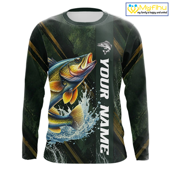 Personalized Walleye Fishing Jersey – Green Angler Shirt Custom Name, Fishing Gift For Men NHT876