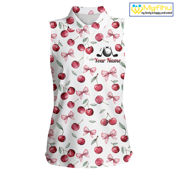 Funny Sleeveless Womens Golf Polo Shirt for Cherry Pattern Summer Sport Top For Team NHT881