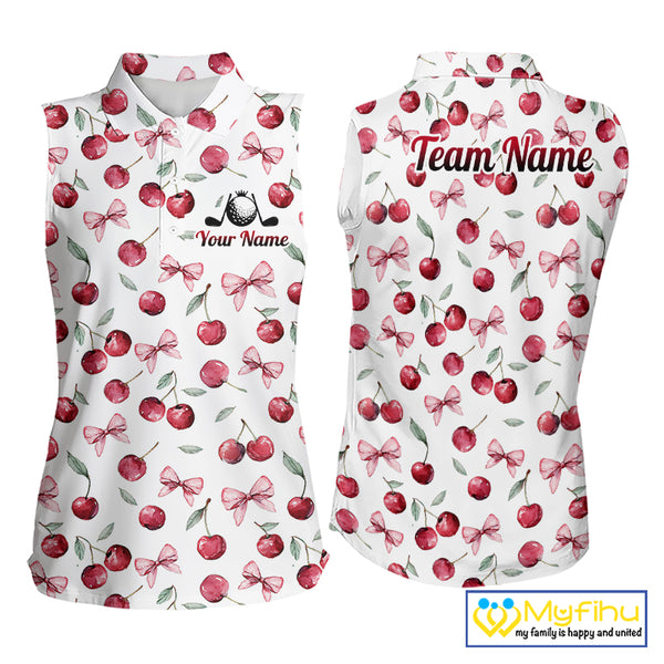 Funny Sleeveless Womens Golf Polo Shirt for Cherry Pattern Summer Sport Top For Team NHT881