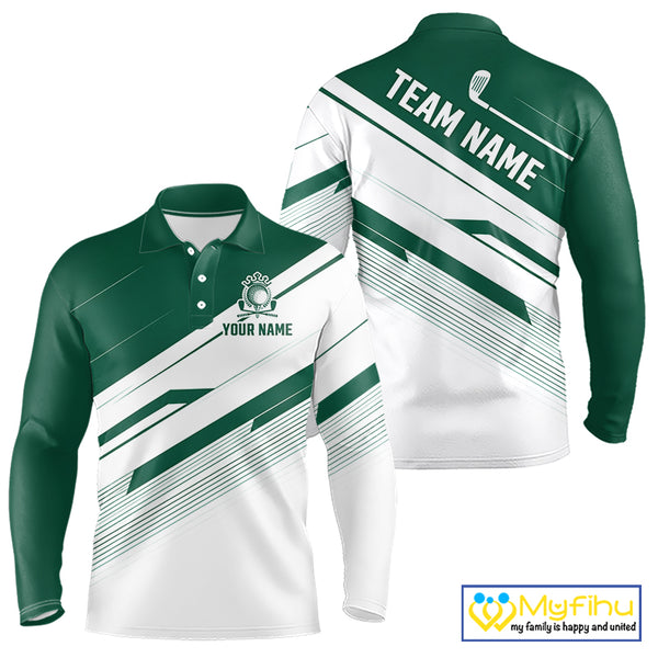 Green And White Mens Golf Polo Shirt Custom Name Golf Shirts For Team Personalized Golf Top NHT882
