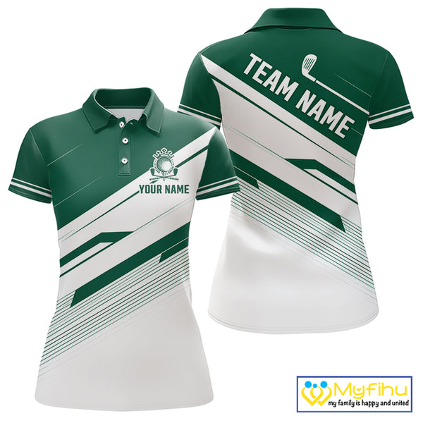 Green And White Womens Golf Polo Shirt Custom Name Golf Shirts For Team Personalized Golf Top NHT882