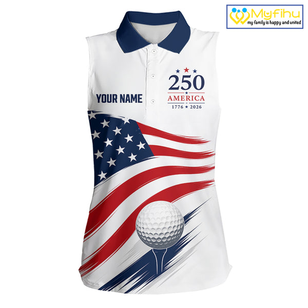 America 250Th Anniversary Sleeveless Womens Golf Polo Shirts, Patriotic Team Golf Jerseys NHT885