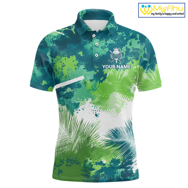 Green Tropical Splash Custom Golf Polo Shirt – Personalized Team Name Performance Polo Tee For Men NHT894