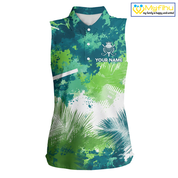 Green Tropical Splash Custom Golf Polo Shirt – Personalized Team Name Performance Polo Tee For Women NHT894
