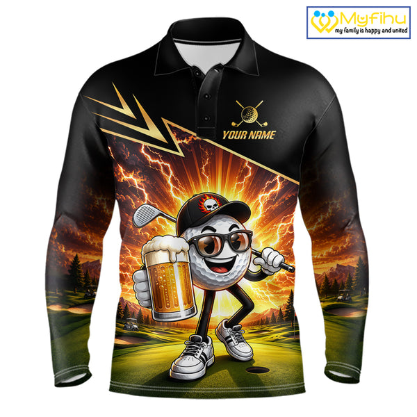 Funny Golf Ball Mens Golf Polo Shirts Custom Golf And Beer Golf Apparel For Golfer NHT899
