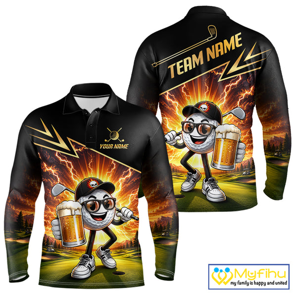 Funny Golf Ball Mens Golf Polo Shirts Custom Golf And Beer Golf Apparel For Golfer NHT899