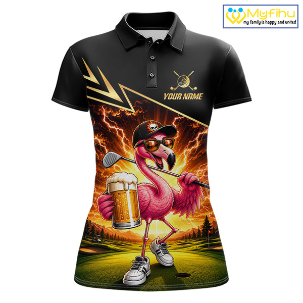Funny Flamingo Womens Golf Polo Shirts Custom Golf And Beer Golf Apparel For Golfer NHT900