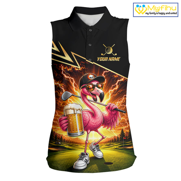 Funny Flamingo Womens Sleeveless Golf Polo Shirts Custom Golf And Beer Golf Apparel For Golfer NHT900