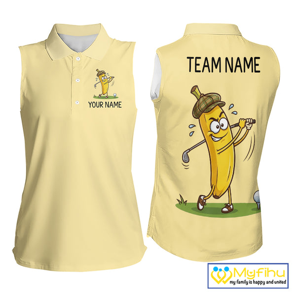 Funny Banana Womens Sleeveless Golf Polo Shirt, Custom Golf Polo For Women, Golf Jersey For Golf Lovers NHT906