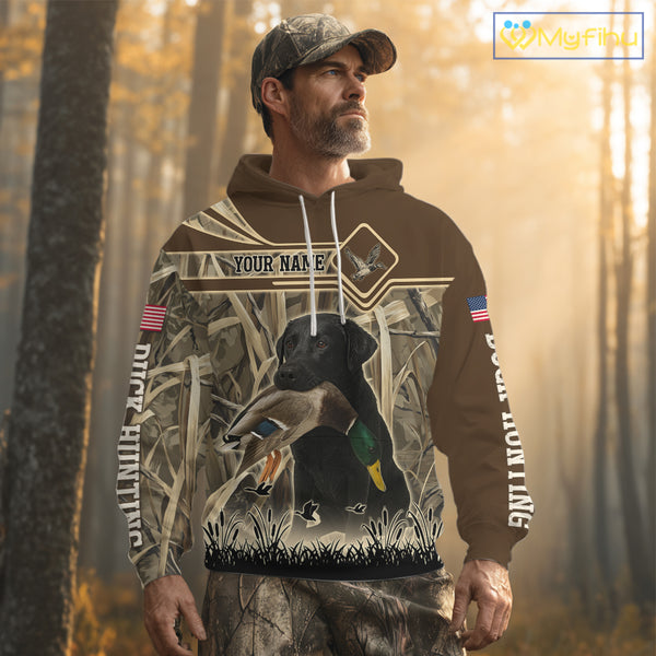 Mallard Duck Hunting Camouflage Shirt With Black Labrador Retriever, Duck Hunting Season NHT119