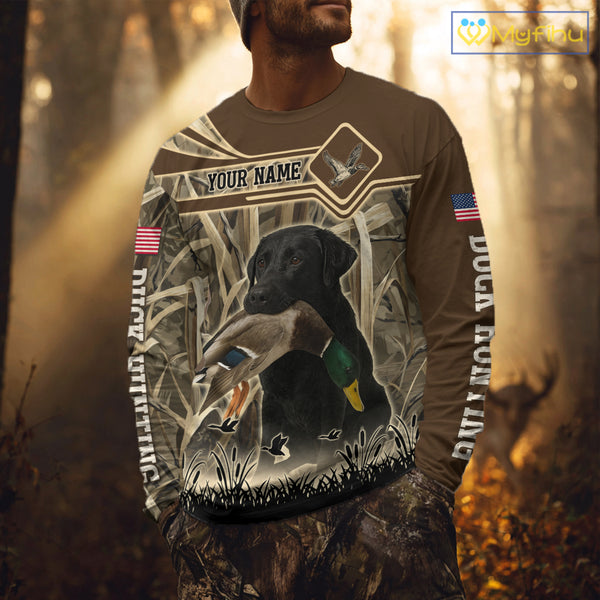 Mallard Duck Hunting Camouflage Shirt With Black Labrador Retriever, Duck Hunting Season NHT119