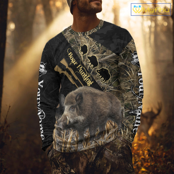 Best Wild Boar Hunting Black Camo 3D Shirt For Hunting Season Hunting Clothes For Hunters NHT121