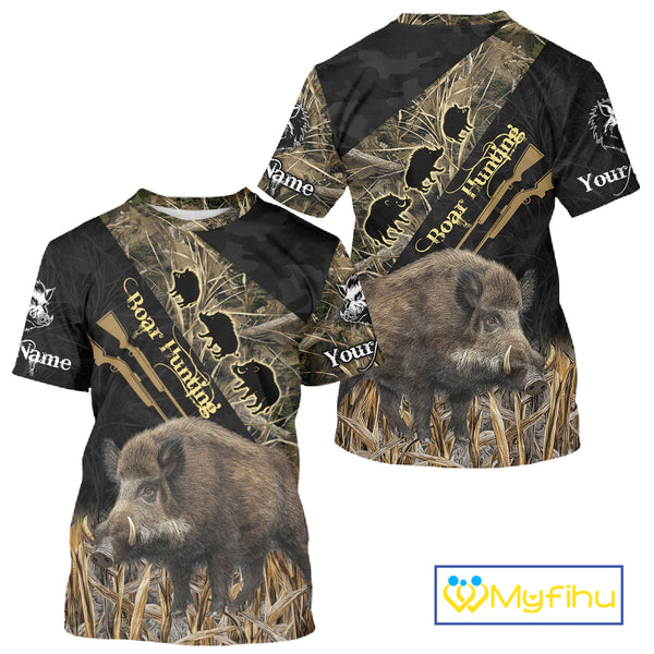 Best Wild Boar Hunting Black Camo 3D Shirt For Hunting Season Hunting Clothes For Hunters NHT121