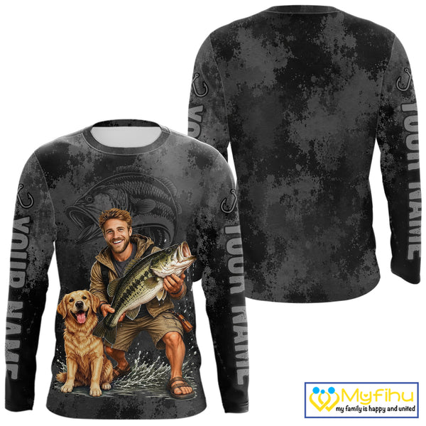 Custom Father's Day Bass Fishing Shirts With Face, Personalized Custom Photo Funny Fishing Shirt|Gray NHT917