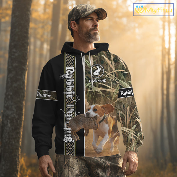 Custom Rabbit Hunting With Beagle Dog Camo 3D All Over Printed Shirt, Hunting Gift NHT161