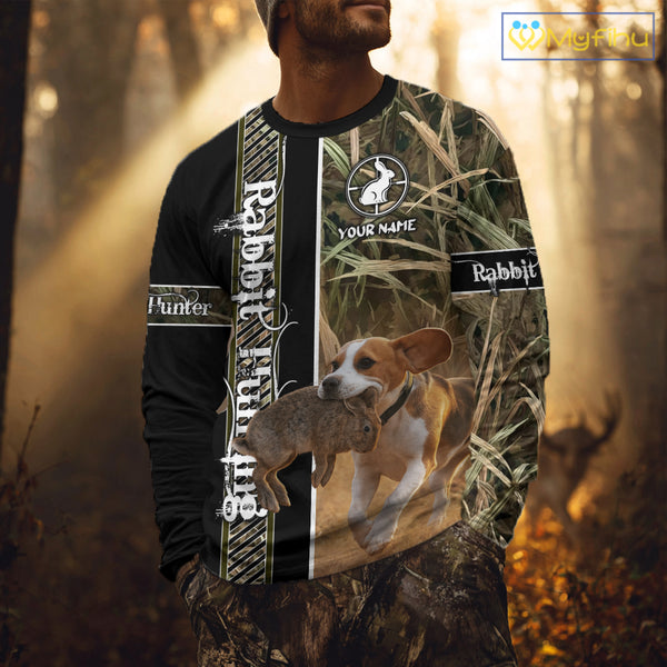 Custom Rabbit Hunting With Beagle Dog Camo 3D All Over Printed Shirt, Hunting Gift NHT161