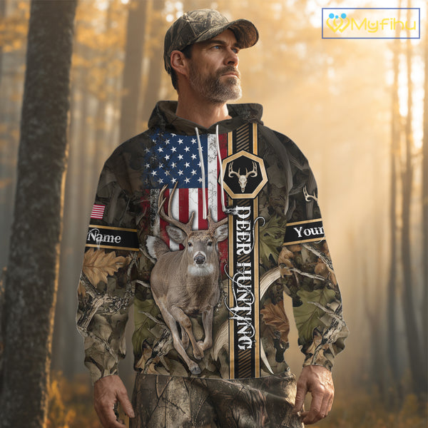 Deer Hunting Shirt US Flag 3D All Over Print, Hunting Clothes for Deer Hunting Season NHT165