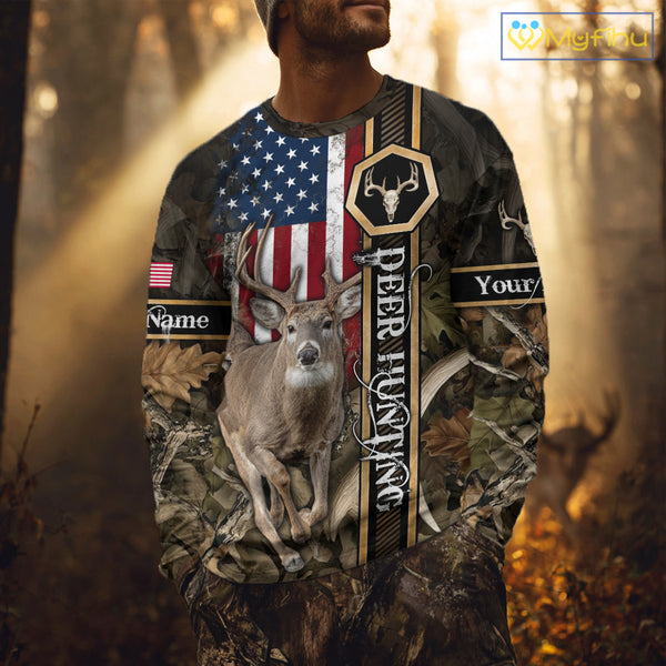 Deer Hunting Shirt US Flag 3D All Over Print, Hunting Clothes for Deer Hunting Season NHT165