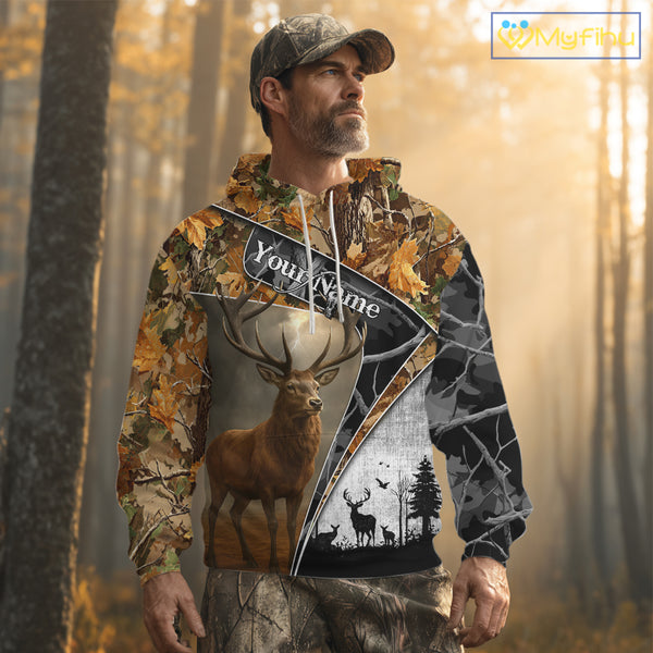 Red Deer Hunting Orange Camo Black - Personalized All Over Print Deer Hunting Clothes NHT171