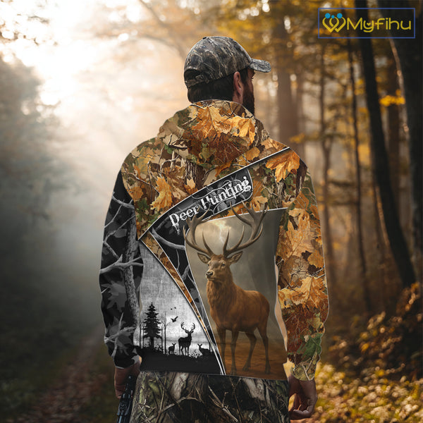 Red Deer Hunting Orange Camo Black - Personalized All Over Print Deer Hunting Clothes NHT171