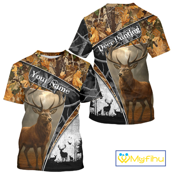 Red Deer Hunting Orange Camo Black - Personalized All Over Print Deer Hunting Clothes NHT171