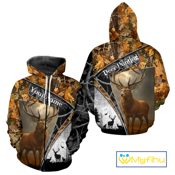 Red Deer Hunting Orange Camo Black - Personalized All Over Print Deer Hunting Clothes NHT171