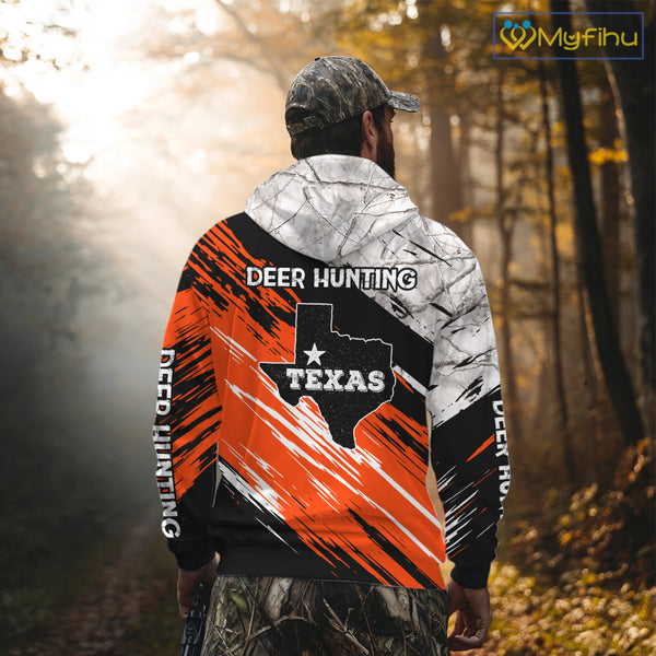 Deer Hunting Shirt 3D All Over Print Orange Black Gray Camo Deer With TX Flag Season NHT64