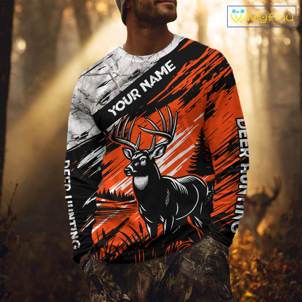 Deer Hunting Shirt 3D All Over Print Orange Black Gray Camo Deer With TX Flag Season NHT64