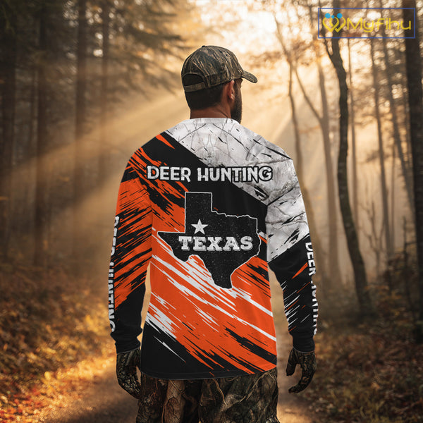 Deer Hunting Shirt 3D All Over Print Orange Black Gray Camo Deer With TX Flag Season NHT64