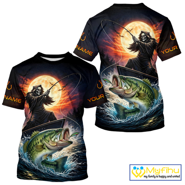Personalized Fish Reaper Fishing Shirts Jerseys, Fish Reaper Sunset Bass Fishing Shirts T - Shirt NHT829