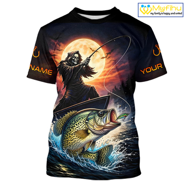 Personalized Fish Reaper Fishing Shirts Jerseys, Fish Reaper Sunset Crappie Fishing Shirts T - Shirt NHT831