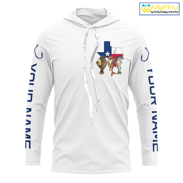 Texas Slam Funny Fishing Redfish, Trout, Flounder Fishing Shirts Long Sleeve Hooded For Men| White NHT843