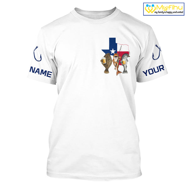 Texas Slam Funny Fishing Redfish, Trout, Flounder Fishing Shirts T - Shirt For Men| White NHT843