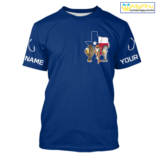Texas Slam Funny Fishing Redfish, Trout, Flounder Fishing Shirts T - Shirt For Men| Blue Navy NHT845