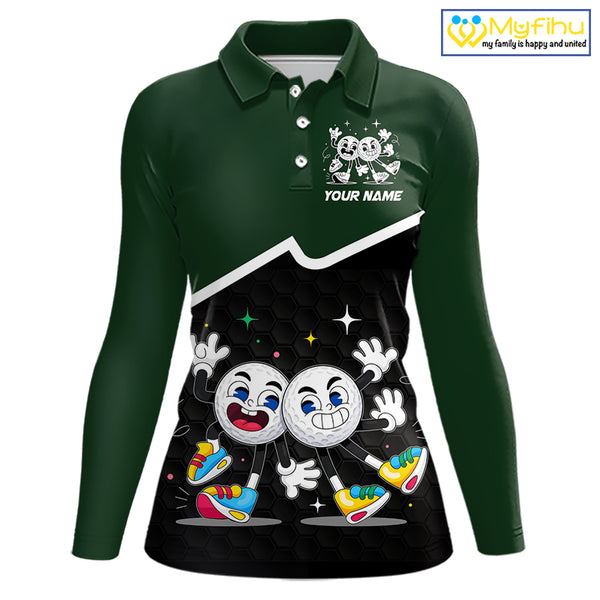 Custom Green And Black Womens Sleeveless Golf Polo Shirt, Custom Golf Balls Team Jerseys NHT865