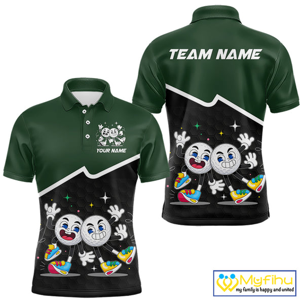 Custom Green And Black Mens Golf Polo Shirt, Custom Golf Balls Team Jerseys NHT865