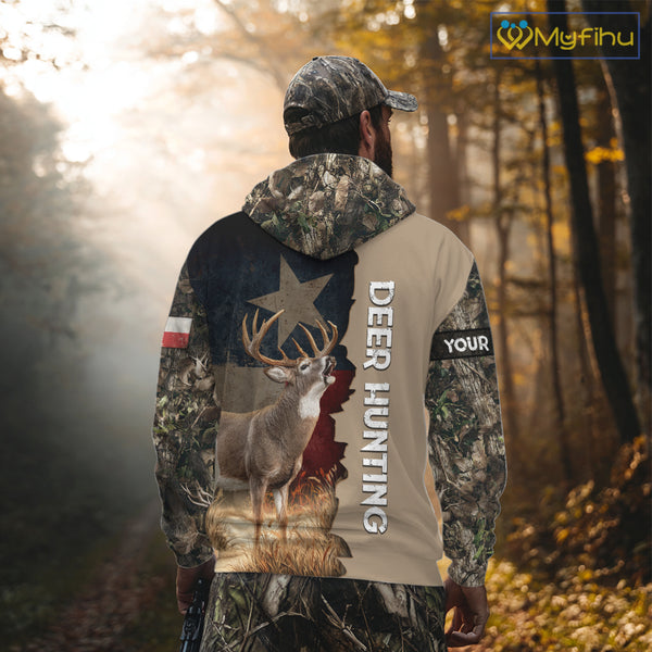 Season Deer Hunting Shirt Texas Flag 3D Custom Name Whitetail Deer Clothes For Hunters NHT93