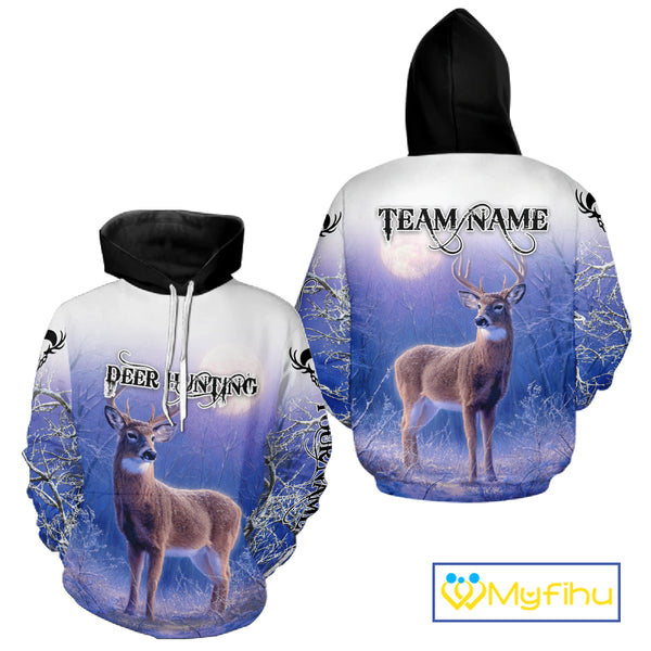 Deer Hunting Winter Hoodie, Long Sleeve Shirt – Personalized Team Name, For Deer Hunters NHT08